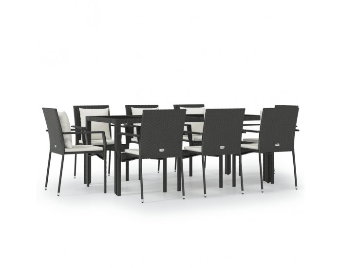Sonata Set mobilier de grădină cu perne, 9 piese, negru, poliratan