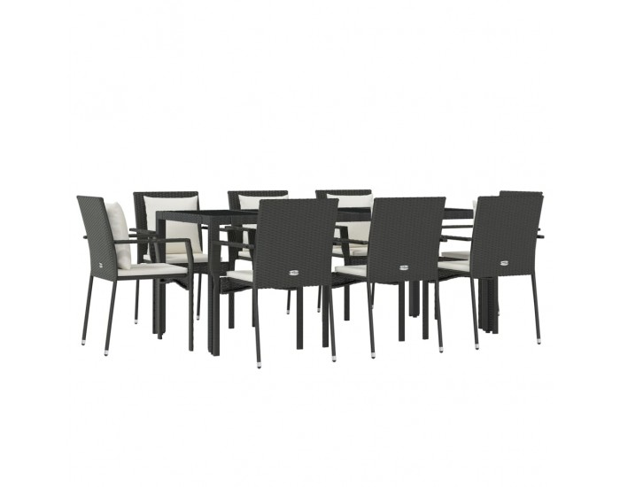 Sonata Set mobilier de grădină cu perne, 9 piese, negru, poliratan