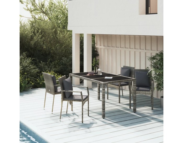 Sonata Set mobilier de grădină cu perne, 5 piese, gri, poliratan