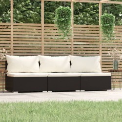 Sonata H 3-местен диван с възглавници, черен, полиратан - Seturi pentru exterior