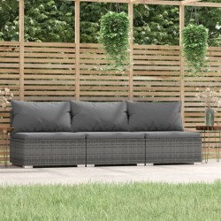 Sonata H 3-местен диван с възглавници, сив, полиратан - Seturi pentru exterior