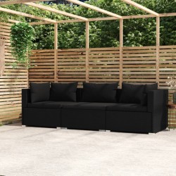 Sonata H 3-местен диван с възглавници, черен, полиратан - Seturi pentru exterior