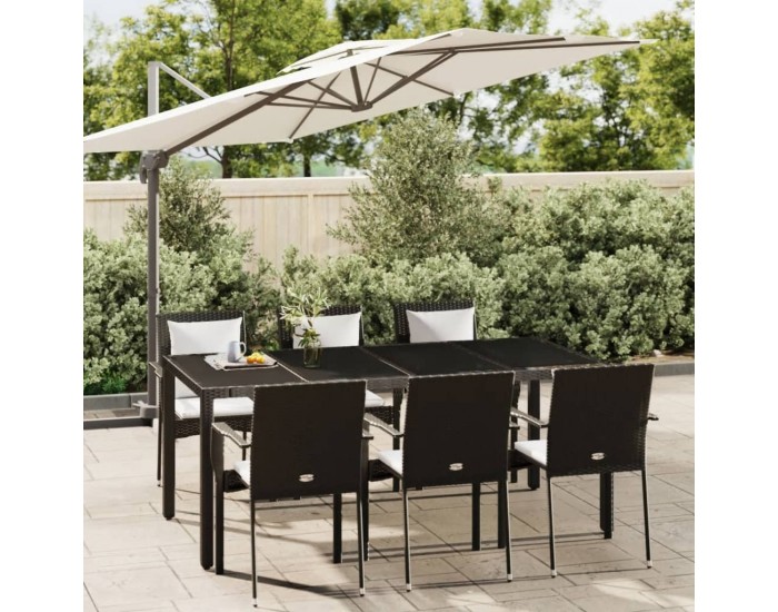 Sonata Set mobilier de grădină cu perne, 7 piese, negru, poliratan