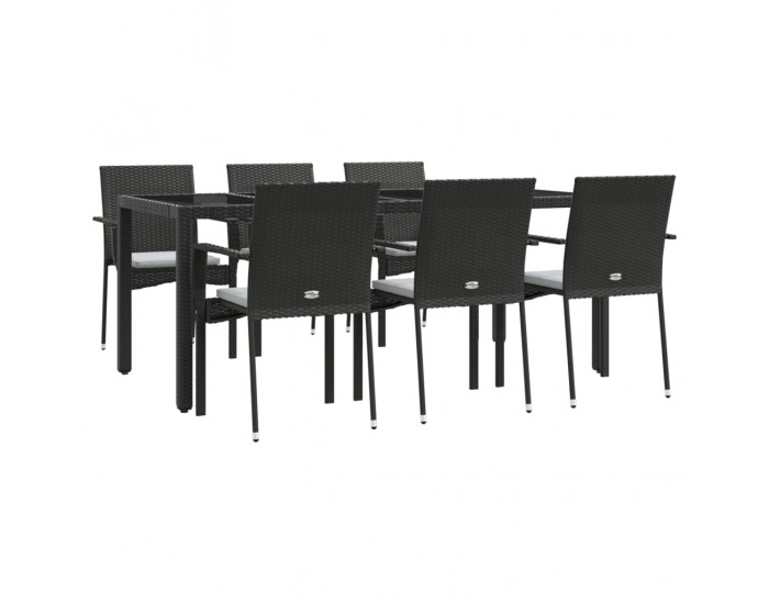 Sonata Set mobilier de grădină cu perne, 7 piese, negru, poliratan