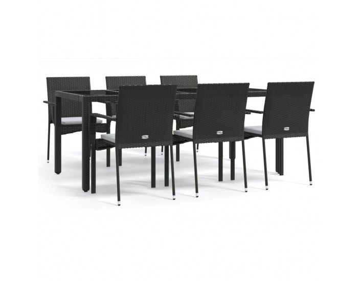 Sonata Set mobilier de grădină cu perne, 7 piese, negru, poliratan