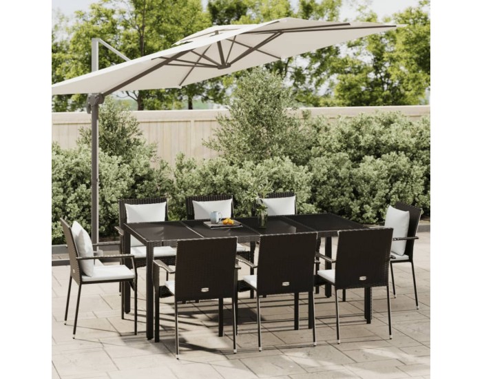 Sonata Set mobilier de grădină cu perne, 9 piese, negru, poliratan