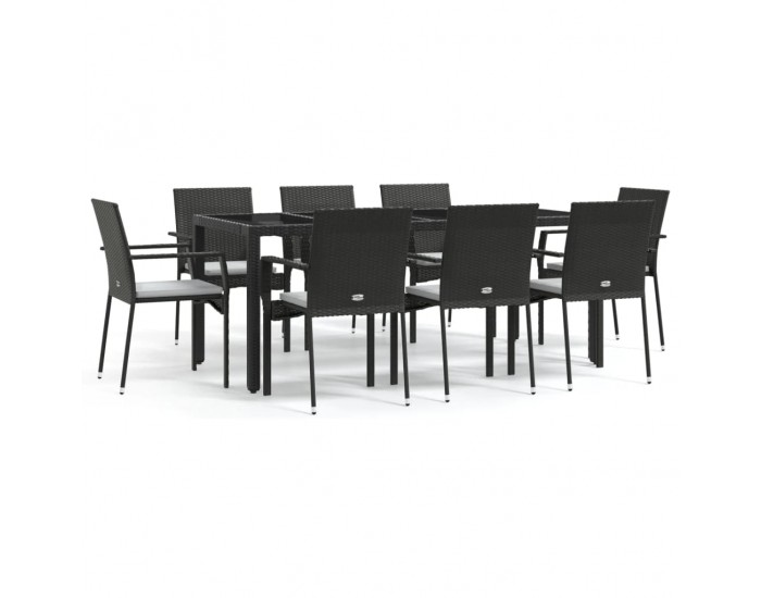Sonata Set mobilier de grădină cu perne, 9 piese, negru, poliratan
