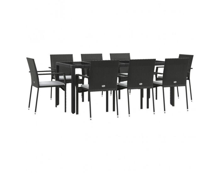 Sonata Set mobilier de grădină cu perne, 9 piese, negru, poliratan