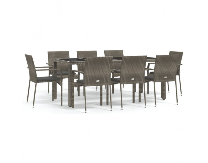 Sonata Set mobilier grădină cu perne, 9 piese, gri, poliratan