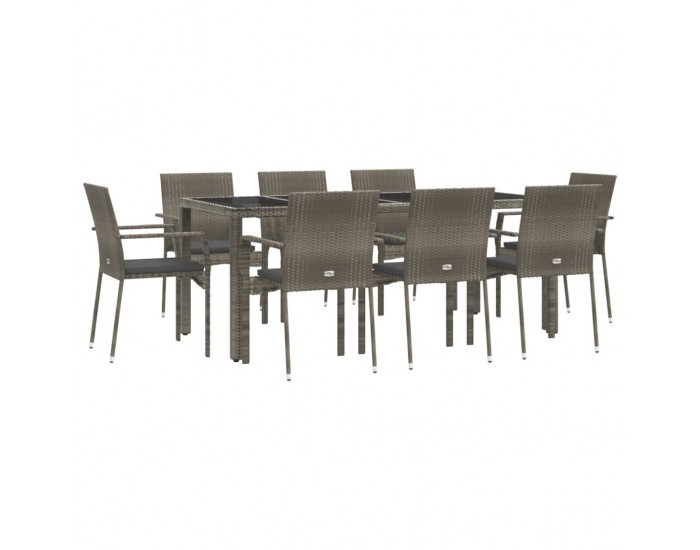 Sonata Set mobilier grădină cu perne, 9 piese, gri, poliratan