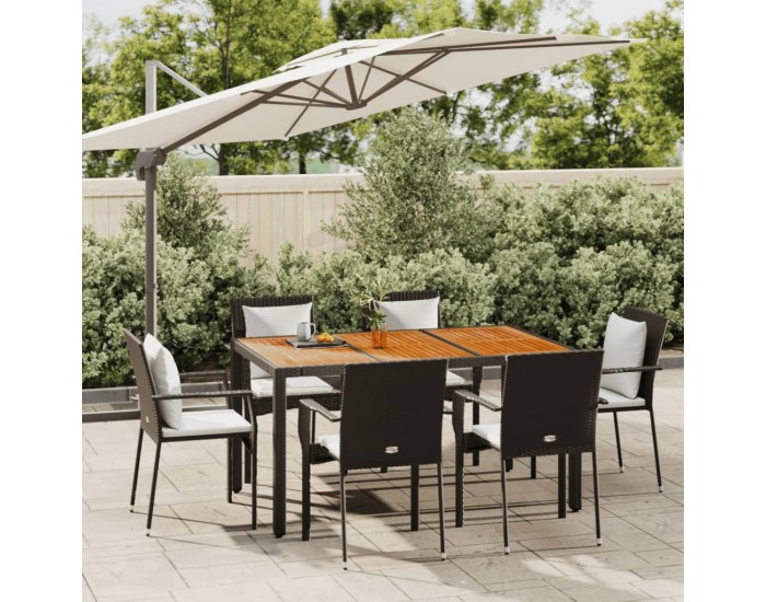 Sonata Set mobilier de grădină cu perne, 7 piese, negru, poliratan