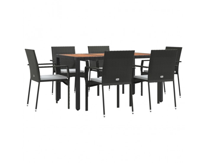 Sonata Set mobilier de grădină cu perne, 7 piese, negru, poliratan