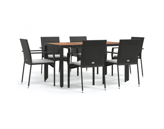 Sonata Set mobilier de grădină cu perne, 7 piese, negru, poliratan