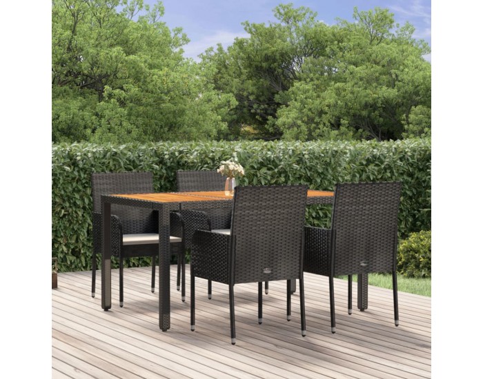 Sonata Set mobilier de grădină cu perne, 5 piese, negru, poliratan