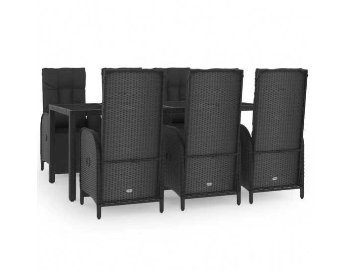 Sonata Set mobilier de grădină cu perne, 7 piese, negru, poliratan