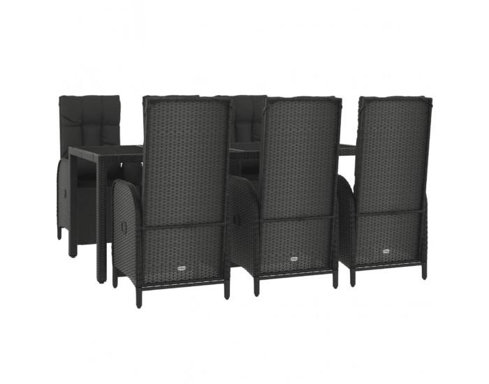 Sonata Set mobilier de grădină cu perne, 7 piese, negru, poliratan