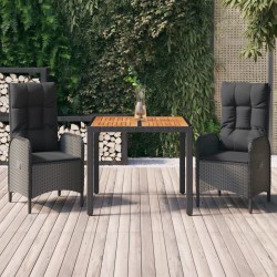 Sonata H Градински комплект от 3 части с възглавници черни полиратан - Seturi pentru exterior
