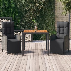 Sonata H Градински комплект от 3 части с възглавници черни полиратан - Seturi pentru exterior