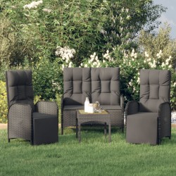 Sonata Set mobilier de grădină cu perne, 3 piese, negru, poliratan