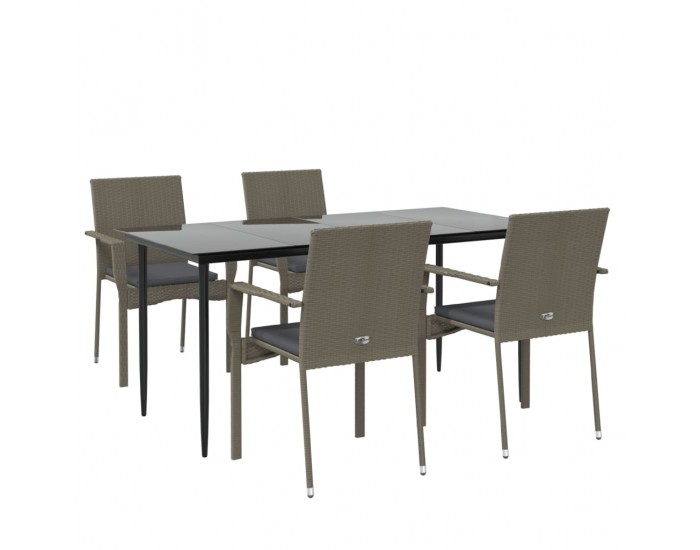 Sonata Set mobilier grădină cu perne, 5 piese, negru și gri, poliratan