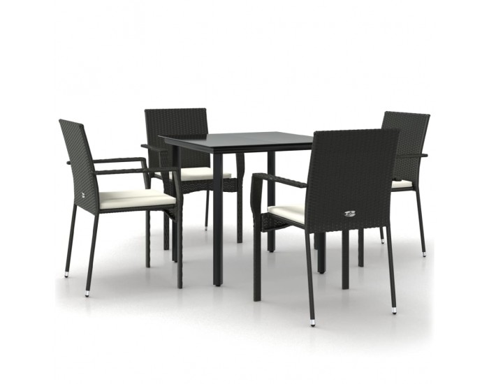 Sonata Set mobilier de grădină cu perne, 5 piese, negru, poliratan