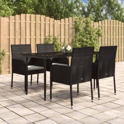 Sonata Set mobilier de grădină cu perne, 5 piese, negru, poliratan