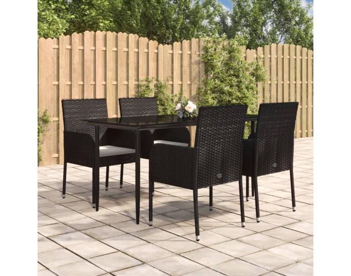 Sonata Set mobilier de grădină cu perne, 5 piese, negru, poliratan