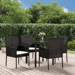 Sonata Set mobilier de grădină cu perne, 5 piese, negru, poliratan