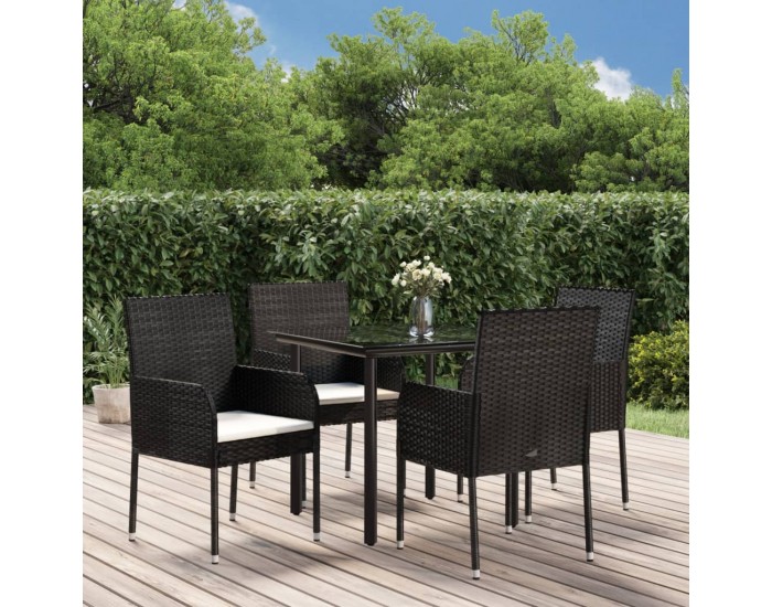 Sonata Set mobilier de grădină cu perne, 5 piese, negru, poliratan