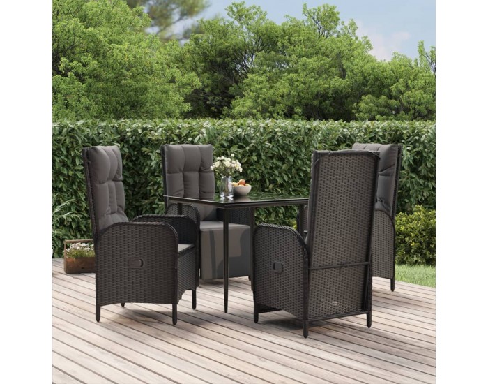 Sonata Set mobilier de grădină cu perne, 5 piese, negru, poliratan