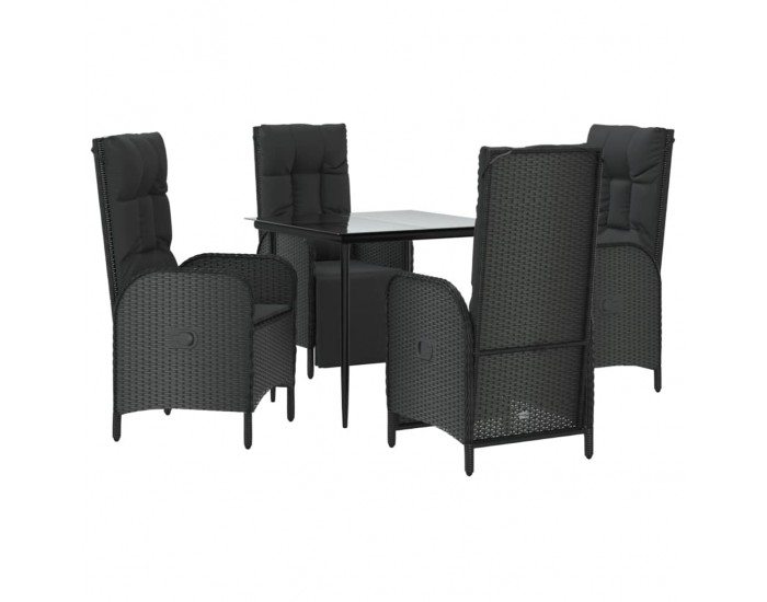 Sonata Set mobilier de grădină cu perne, 5 piese, negru, poliratan