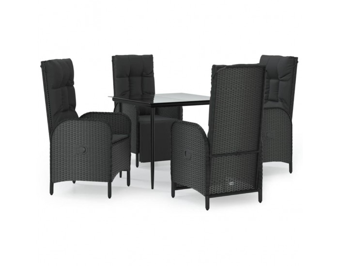 Sonata Set mobilier de grădină cu perne, 5 piese, negru, poliratan