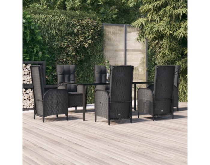 Sonata Set mobilier de grădină cu perne, 7 piese, negru, poliratan