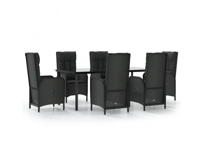 Sonata Set mobilier de grădină cu perne, 7 piese, negru, poliratan