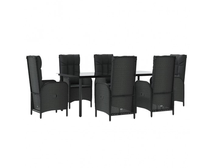 Sonata Set mobilier de grădină cu perne, 7 piese, negru, poliratan