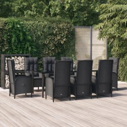 Sonata Set mobilier de grădină cu perne, 9 piese, negru, poliratan