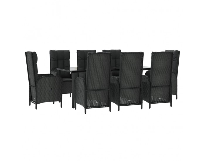Sonata Set mobilier de grădină cu perne, 9 piese, negru, poliratan