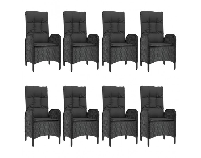 Sonata Set mobilier de grădină cu perne, 9 piese, negru, poliratan
