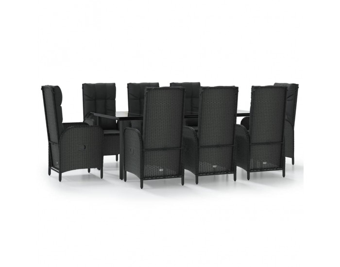 Sonata Set mobilier de grădină cu perne, 9 piese, negru, poliratan