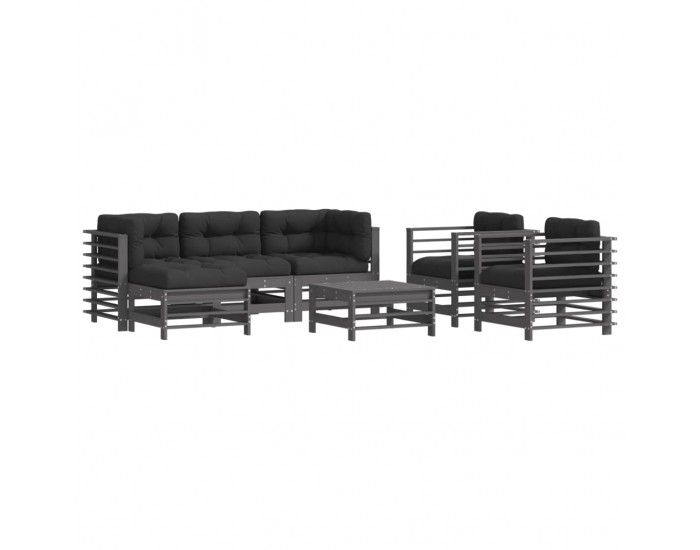 Sonata Set mobilier de grădină cu perne, 7 piese, gri, lemn masiv