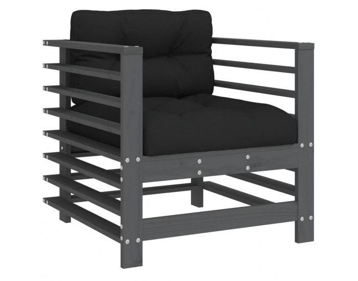 Sonata Set mobilier de grădină cu perne, 7 piese, gri, lemn masiv