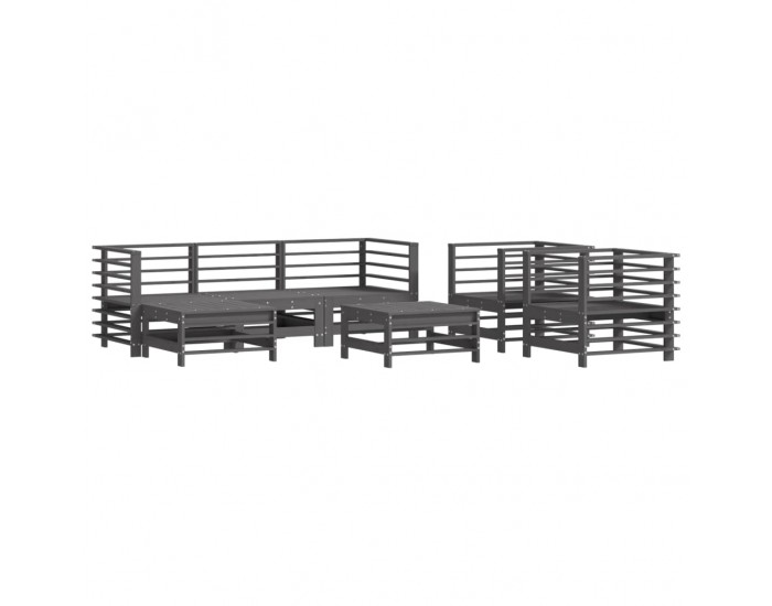 Sonata Set mobilier de grădină cu perne, 7 piese, gri, lemn masiv