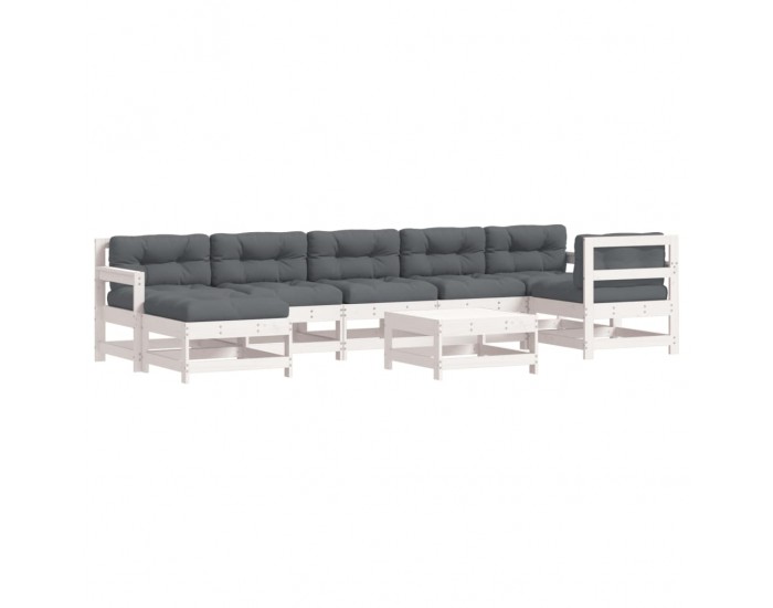 Sonata Set mobilier de grădină cu perne, 8 piese, alb, lemn masiv