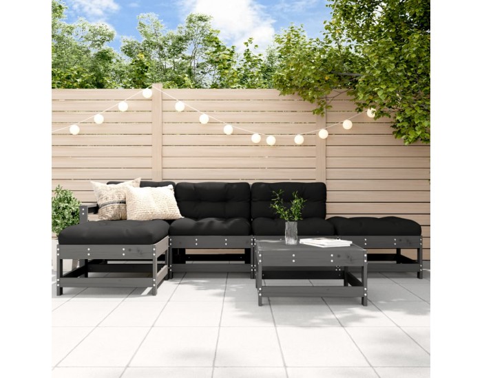 Sonata Set mobilier relaxare grădină&perne 6 piese gri lemn masiv pin
