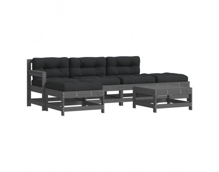 Sonata Set mobilier relaxare grădină&perne 6 piese gri lemn masiv pin