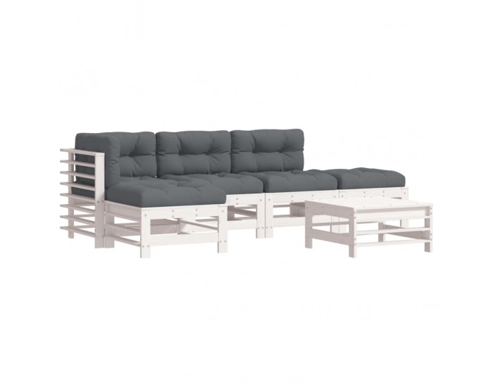 Sonata Set mobilier relaxare grădină&perne 6 piese alb lemn masiv pin