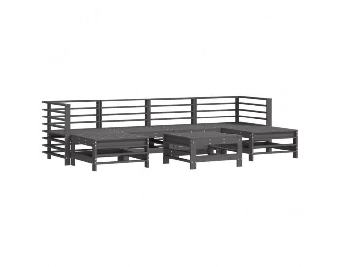Sonata Set mobilier de grădină cu perne, 7 piese, gri, lemn masiv