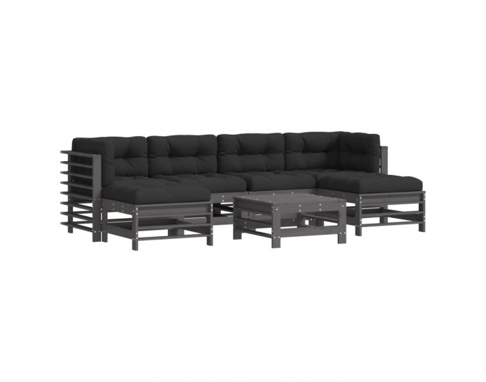 Sonata Set mobilier de grădină cu perne, 7 piese, gri, lemn masiv