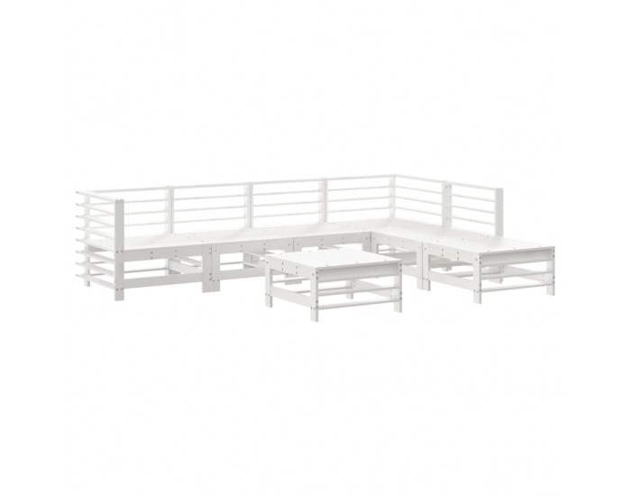 Sonata Set mobilier de grădină cu perne, 7 piese, alb, lemn masiv
