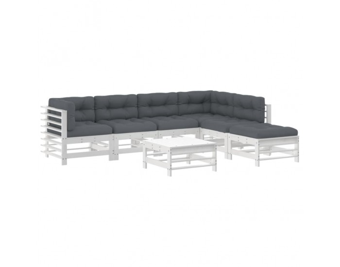 Sonata Set mobilier de grădină cu perne, 7 piese, alb, lemn masiv